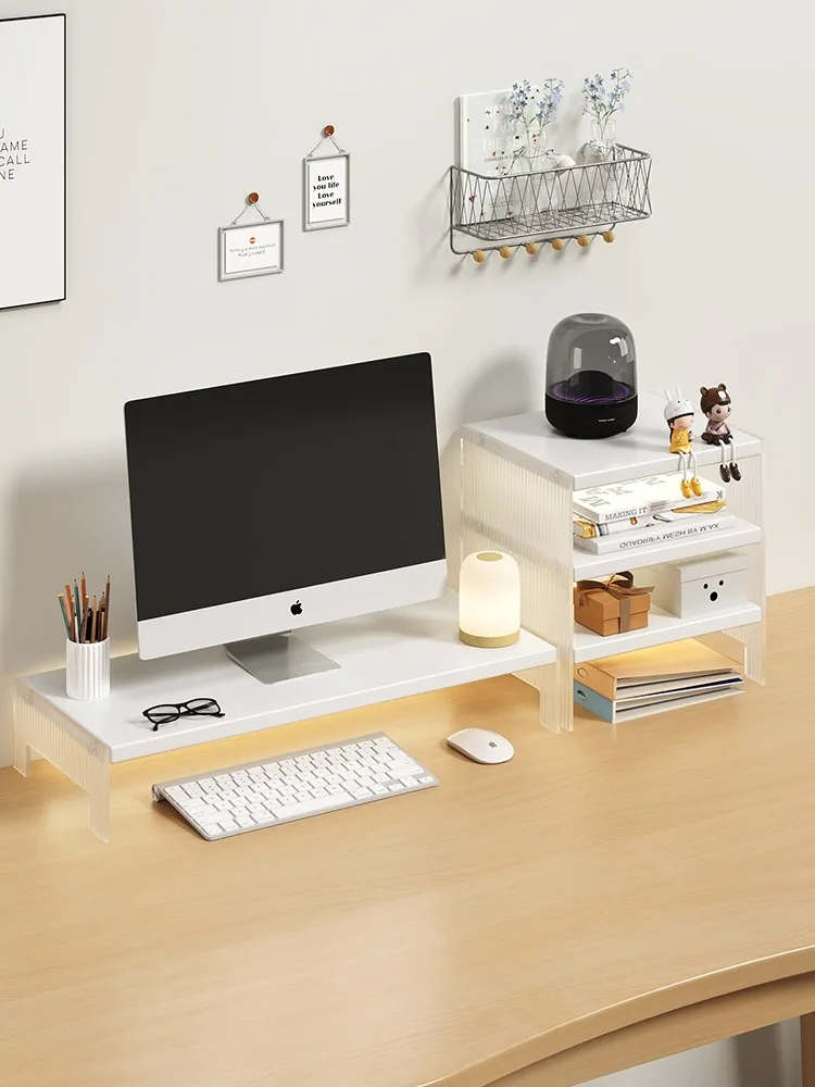 Acrylic Computer Monitor Stand Office Desktop Storage Rack Notebook Holder Elevation Shelf Home Furniture Display Shelf