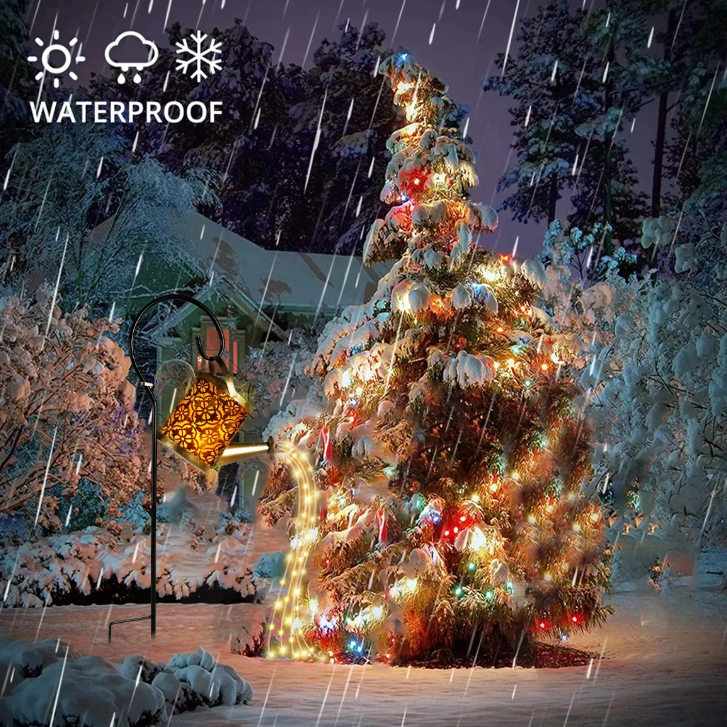 Vintage Rustic Waterproof Metal Lanterns with Soulful Glow and 36 LED Kettle String Lights - Hanging Watering Can Solar Powered