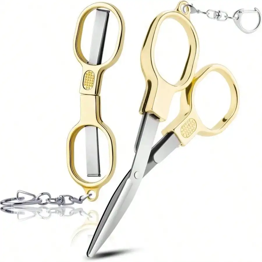 

2 Pcs Folding Scissors: Stainless Steel, Keychain, Portable, For Travel/Home/Office/Craft Use