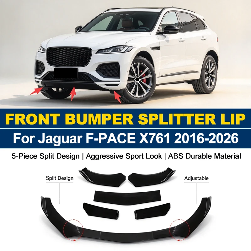 5Pcs ABS Front Bumper Canard Lip Splitter Spoiler Body Kit For Jaguar F-PACE X761 2016-2026 2017 Car Styling Tuning Accessories