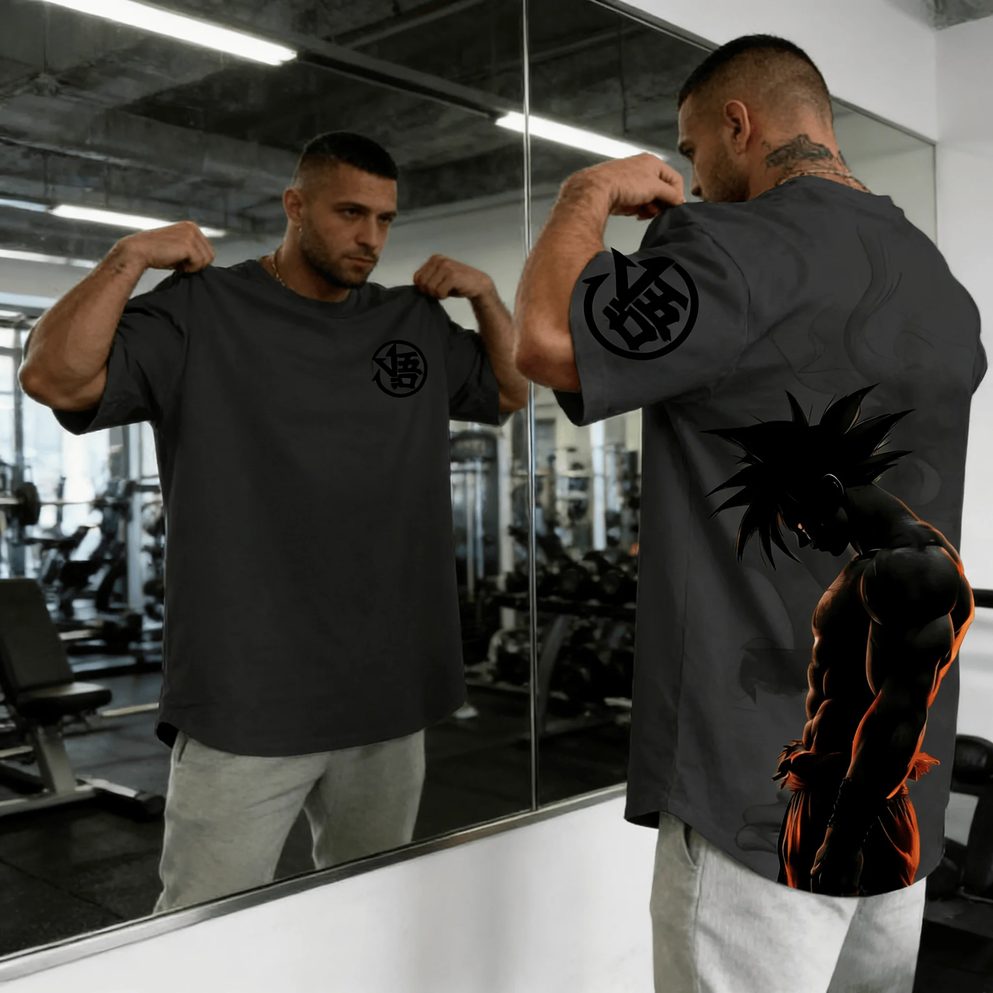 

Футболка оверсайз унисекс с двусторонним принтом Dragon Ball Goku Ink Muscle Silhouette 2026 из хлопка для мужчин и женщин, повседневная, в стиле аниме