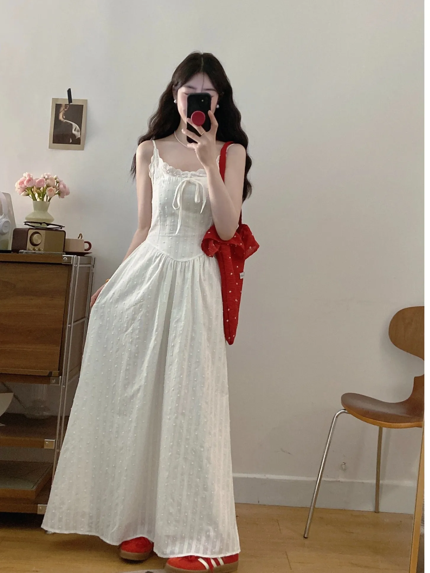 

plus Size Women's Embroidered Floral Lace V-Ne Strap Dr Summer New Sle High Waist Long Dr Korean Sle Slim Fit