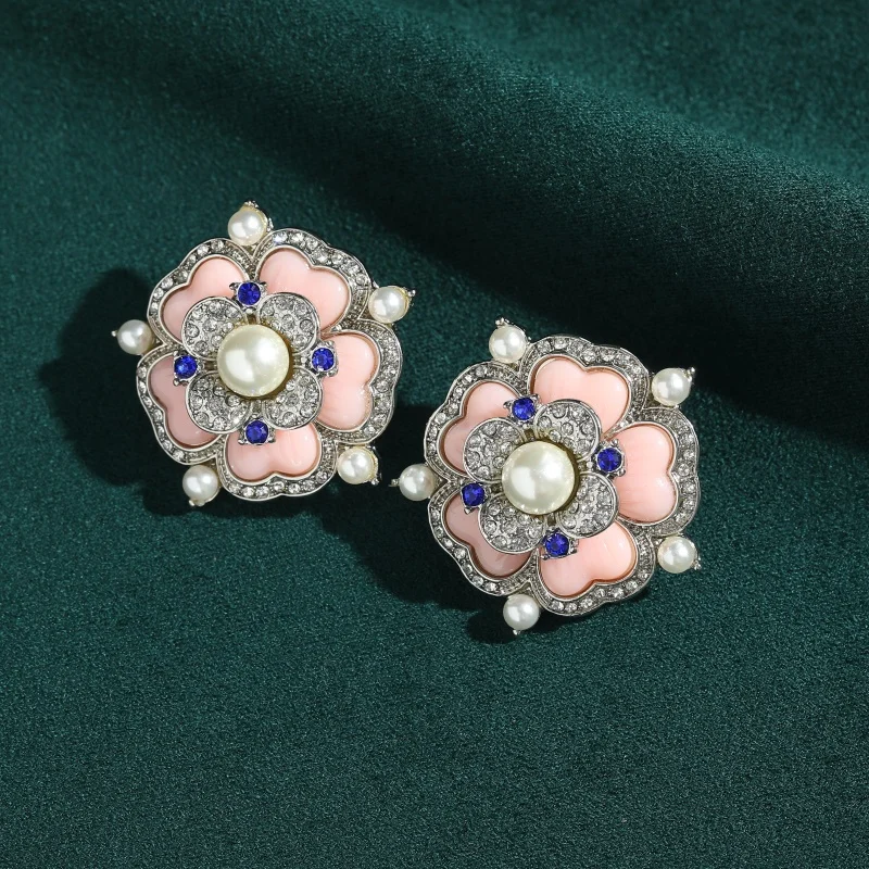 

Vintage Jewelry Pink Glazed Pearl Flower Earrings For Woman Bridal Wedding Luxury Designers High Quality Party Accessories 2026