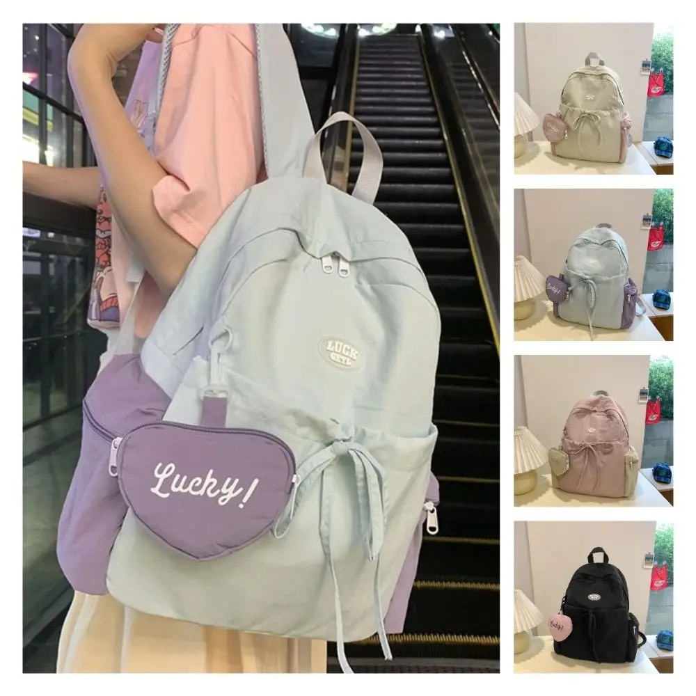 Fashion Korean Bow Belt Backpack Sweet Large Capacity Bow Nylon Backpack Handbag School Bag Shoulders Bag Travel