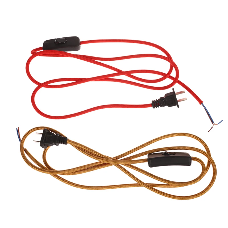 Cabos de Alimentação AC com Plug Switch, Têxtil Coberto, Cabo Flex Fio, Cabo de Extensão para Candeeiro de Mesa, 220V, 1.8 m