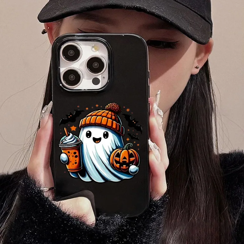 ゴーストパンプキンハロウィンバックフォンケース iPhone 17 16 15 14 13 12 Pro Max 11 7 8 16 PLUS X XR XS 17 耐衝撃ソフトTPUカバー