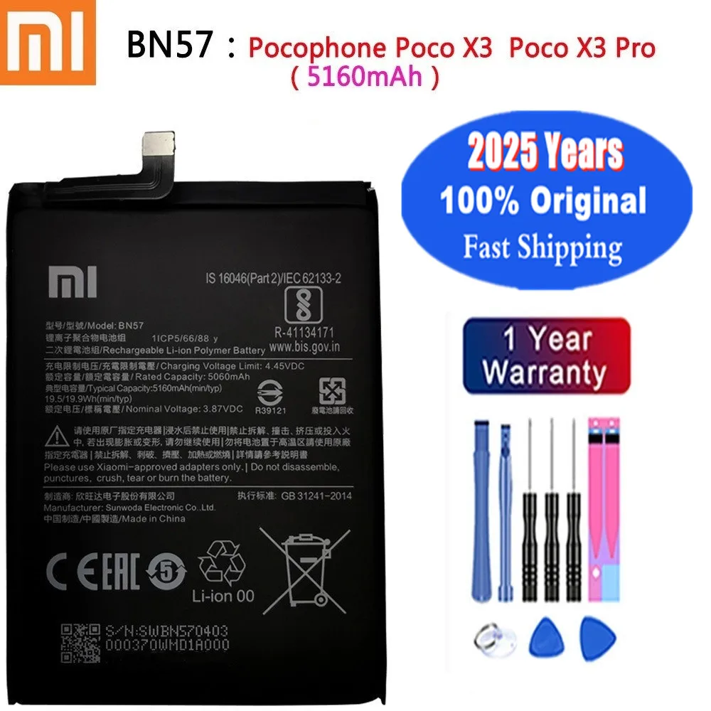 2025 Jahre Xiao Mi Original-Akku für Xiaomi Redmi Note 5 8 8T 9T 6 7 Pro Note 4X4 9 Mi6 Mi9 Pocophone Poco M3 X3 Pro Bateria