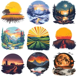 24cm cartoon Outdoor bonfire, fields, sunrise and sunset DIY clothing heat transfer printing Hot press stickers ironing patches