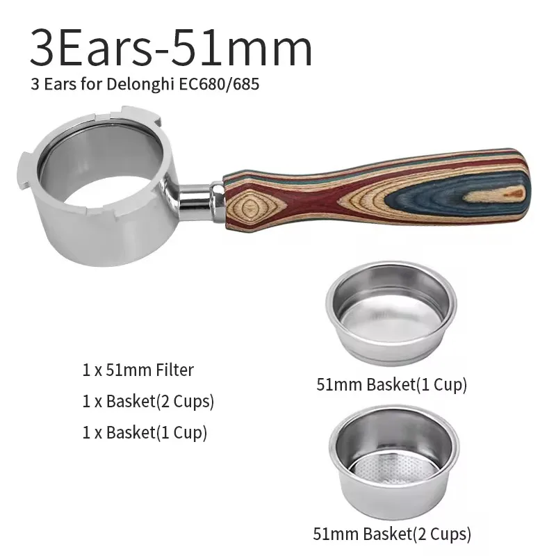 CafeGaGa 51 mm Kaffee-Siebträger ohne Boden für Delonghi ec680 685 mit Ersatzfilterkorb, nackter Siebträger, Espressomaschine 9