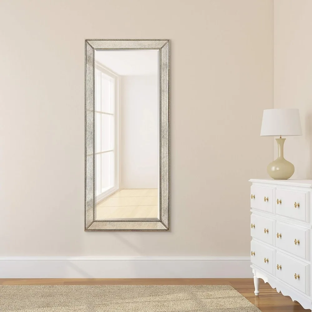 Miroir antique central biseauté pour HO, mur à cadre en bois massif, 1 ", chambre à coucher, salon, prêt à accrocher, 24" x 54 ", champagne