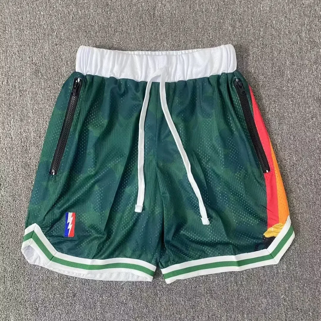 Retro Magic Cool Basketball Shorts Kids High Street Rainbow Double Mesh Sports Play Training Trousers Boys Spring Summer