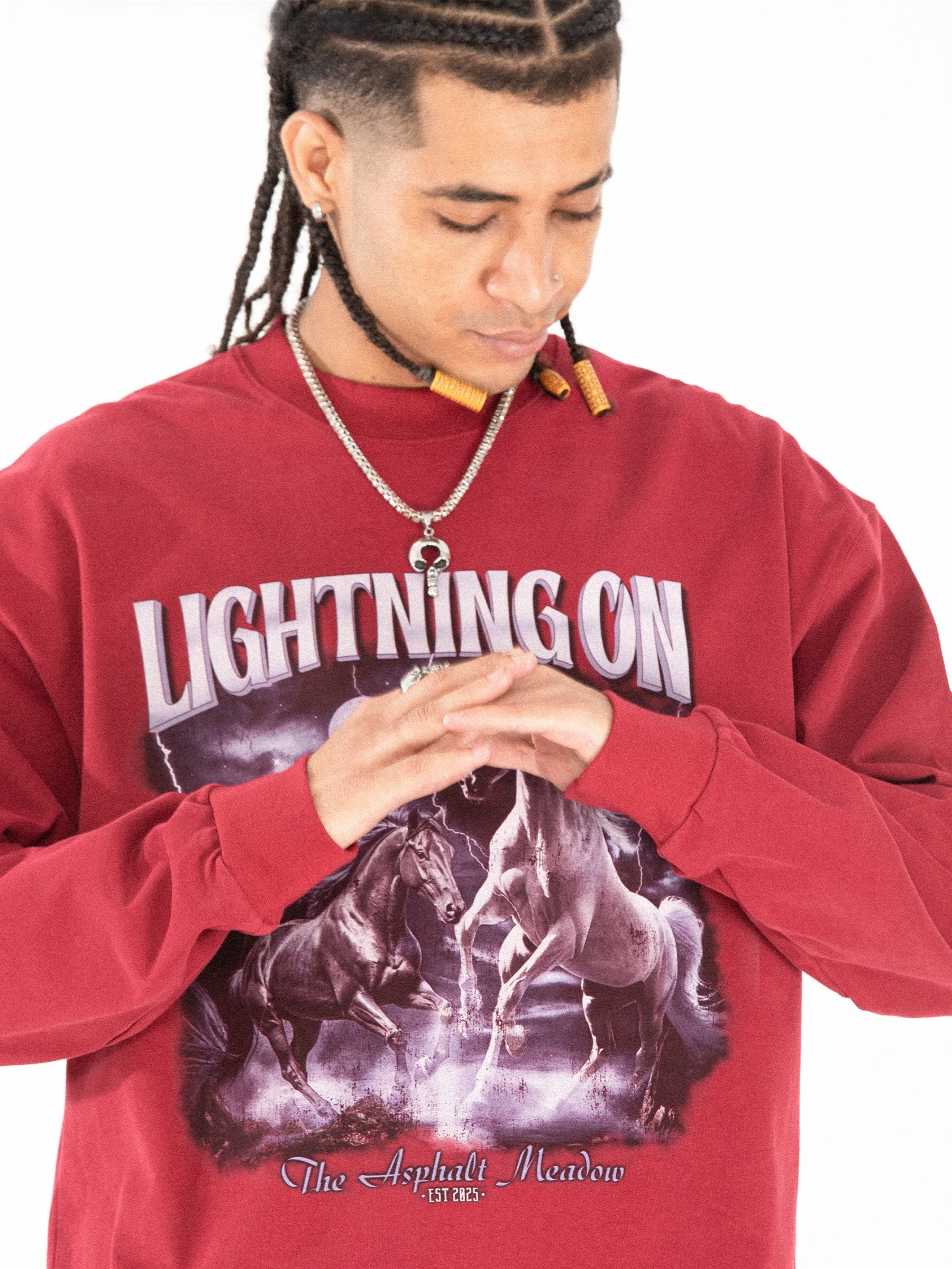 Onesevenine American Streetwear Original Trendy Brand Heavyweight Pure Cotton Small Collar 320g Long Sleeve Men's T-shirt Aut...