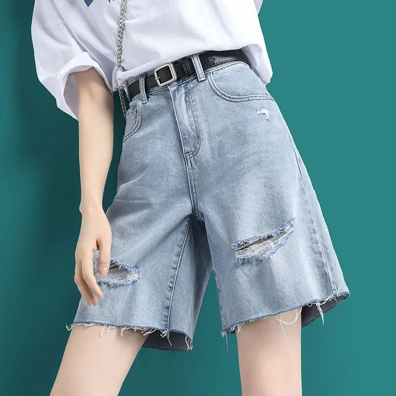 

Broke Denim Cropped Pants Women's Cool Summer New Trendy Shorts High Waist Loose Slim Joker Hong Kong Style Ladies Short Jeans