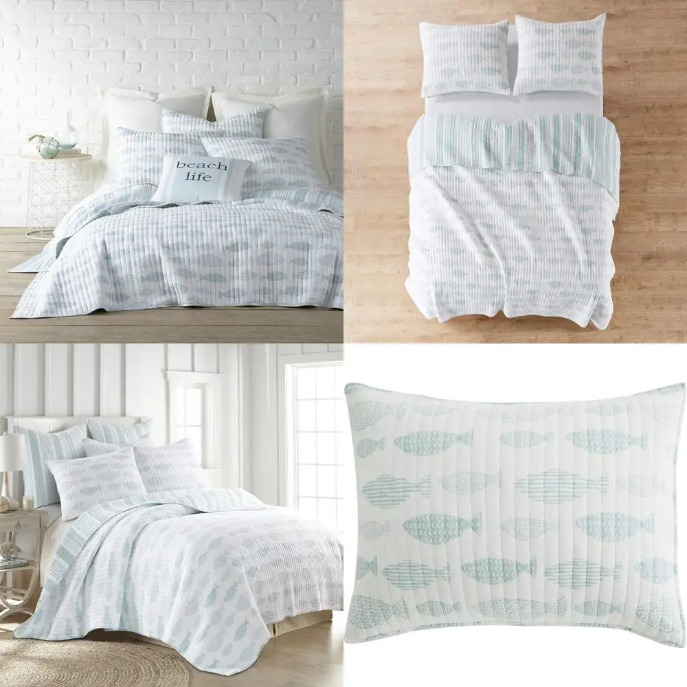 

King Size Aqua Breeze Quilt Set in Blue with Animal Pattern, Crafted from 100% Cotton