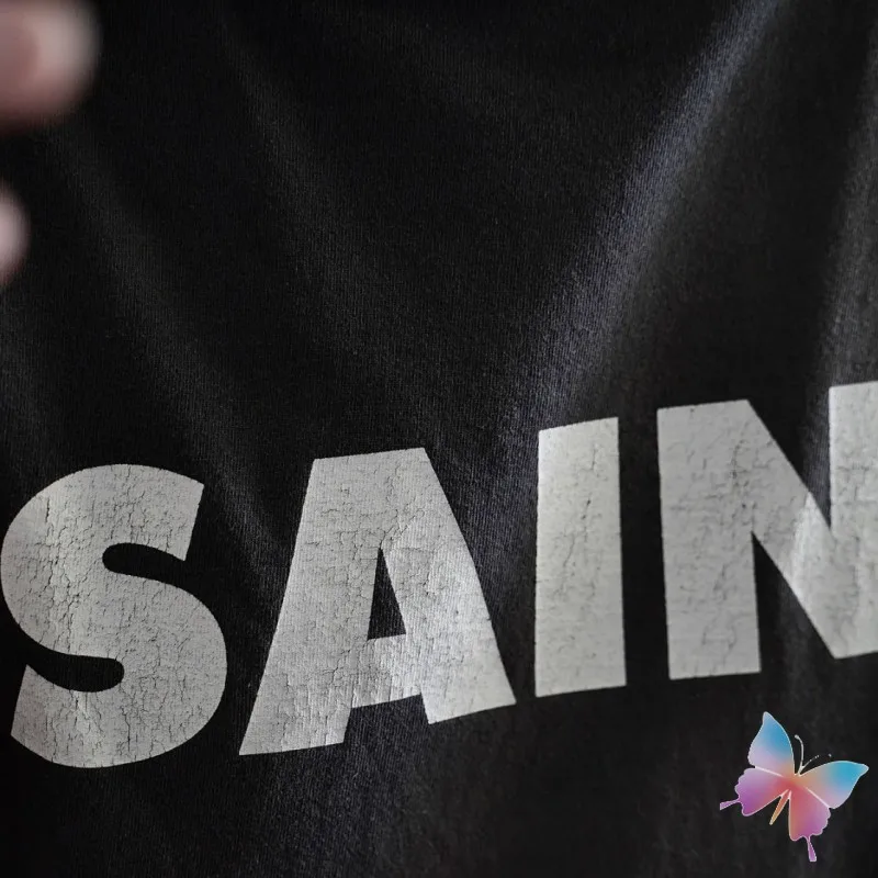 Summer Washed Hole Black Saint T-shirts Cotton Basic Letter Printed Round Neck Short Sleeved Tops Streetwear Men Women Tshirts