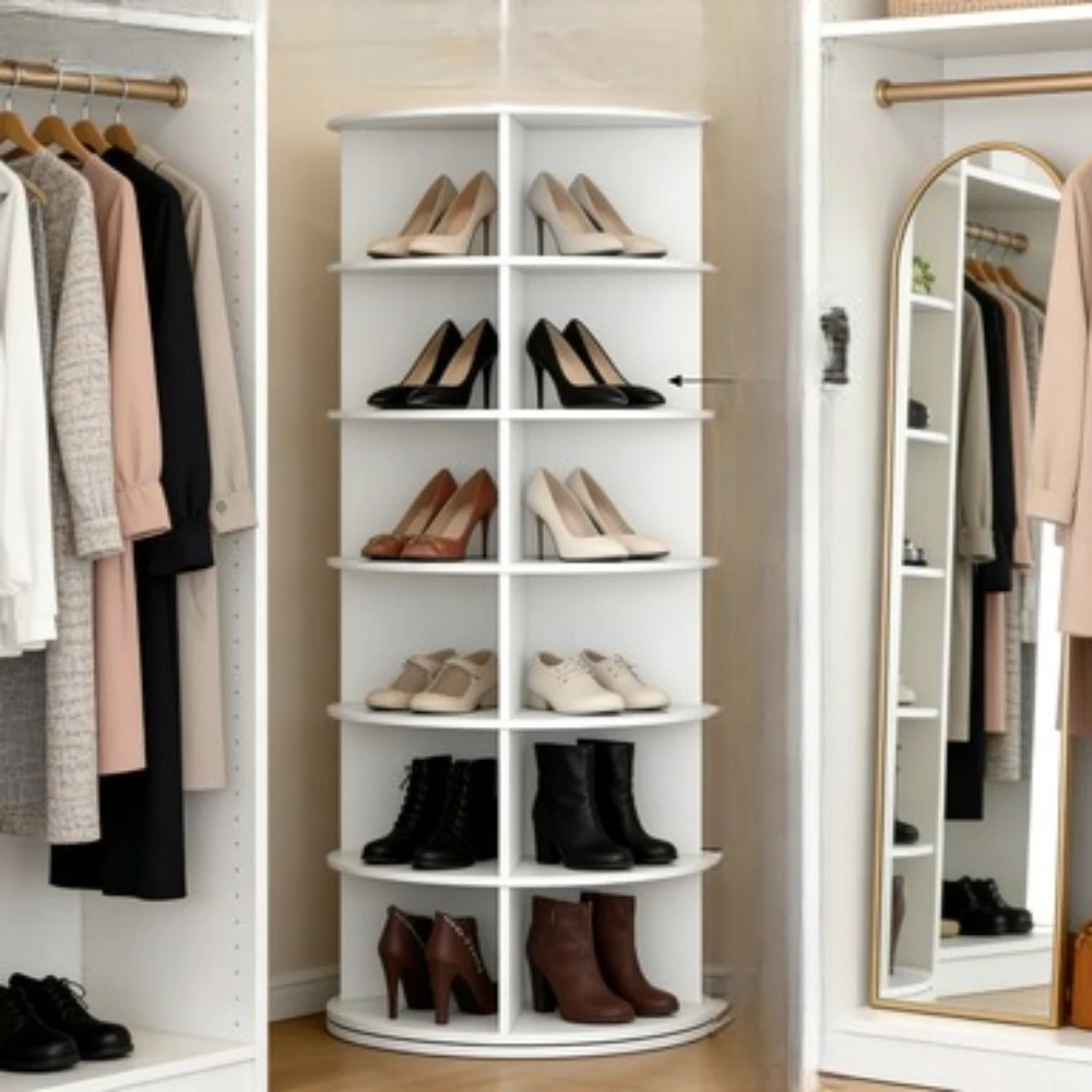 

360 ° Вращающаяся подставка для обуви, 6-ярусная вращающаяся стойка с поворотным механизмом, прочный металлический органайзер для хранения для дома