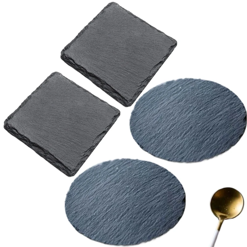 4Pcs Square Circle Heat-Insulating Carved Coasters Slate Dining Mat Reusable Stone Home Accessories Tableware Placemat Dish Mat