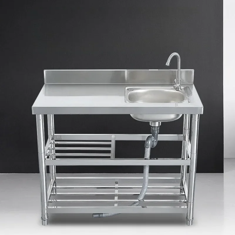 

Kitchen stainless steel sink with bracket, basin and countertop integrated cabinet