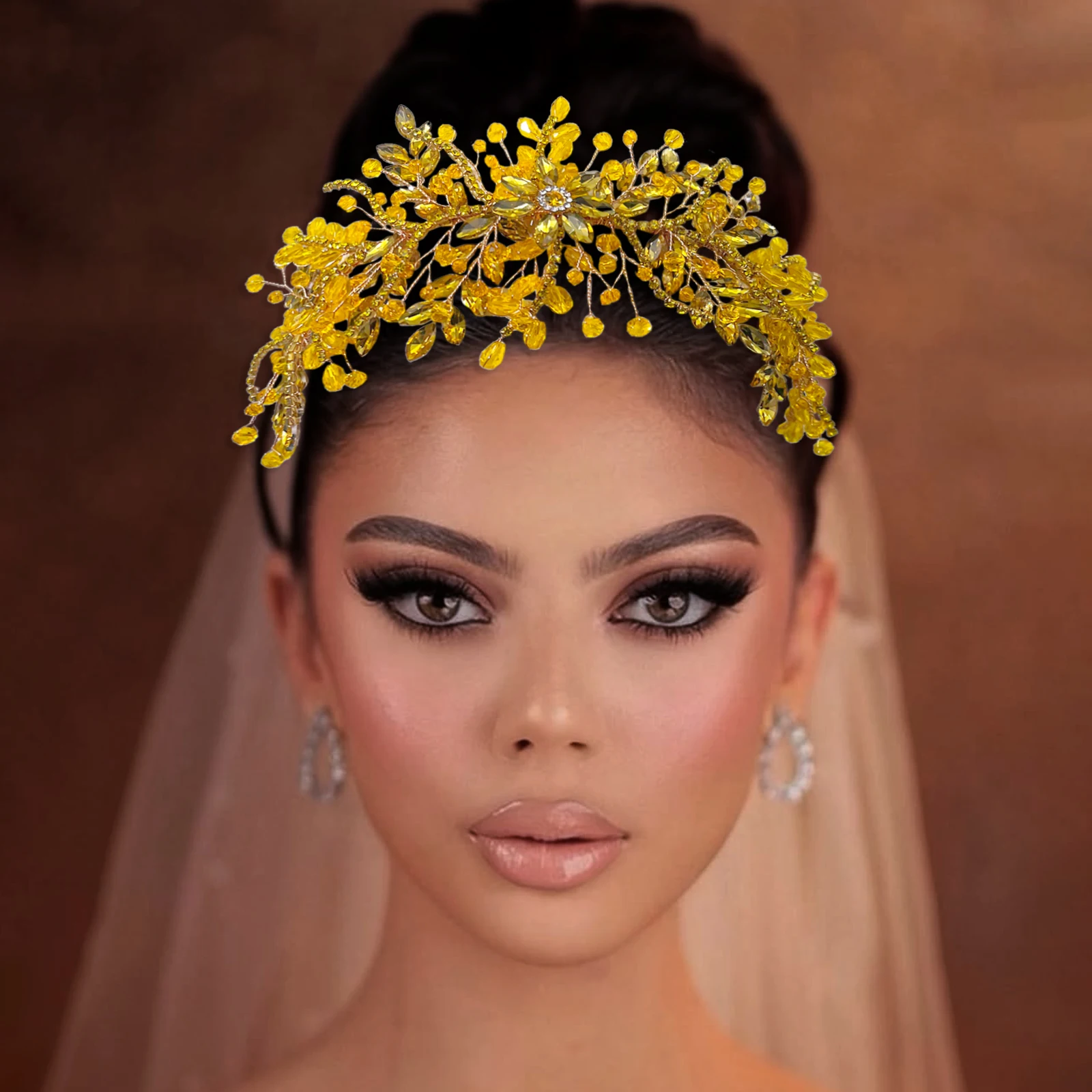

DZ273 Yellow Wedding Crystal Headwear Rhinestone Headbands for Women Flower Girl Headpiece Fashion Bridal Hair Accessories