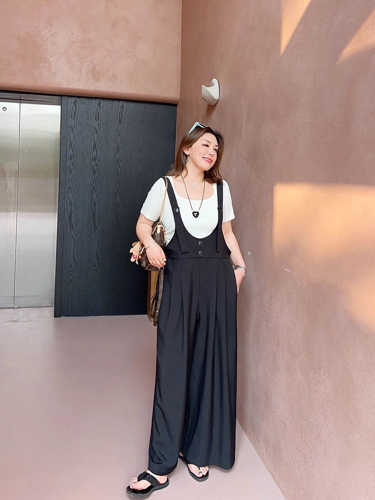 

Vogana Large Size Casual Loose Straight Leg Overalls Summer Wide Leg Long Pants High Waist Korean Sle Commute Wind