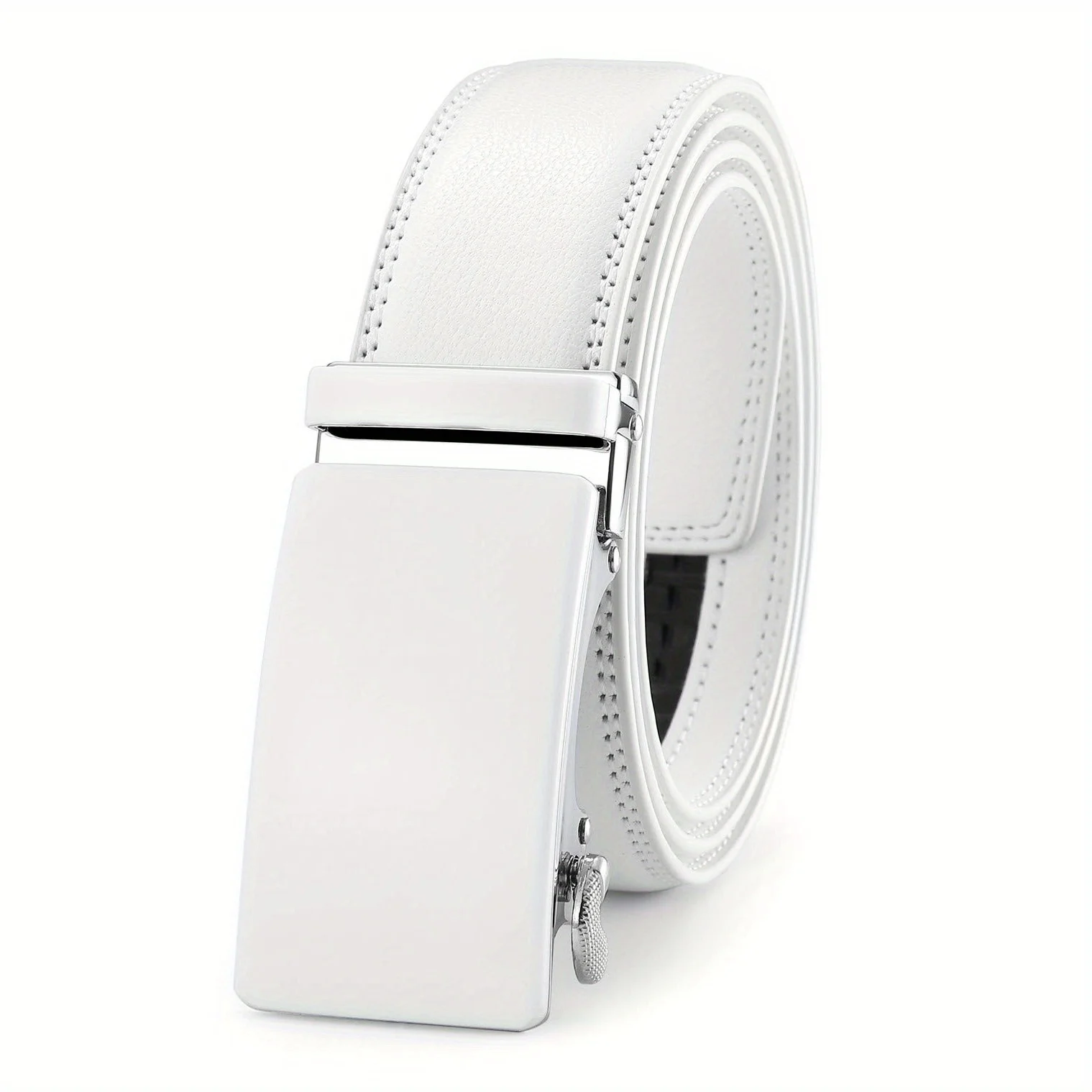 Cinturón de cuero blanco para hombre, cinturón de vestir con trinquete y hebilla automática, ajuste para adaptarse a 35 mm de ancho