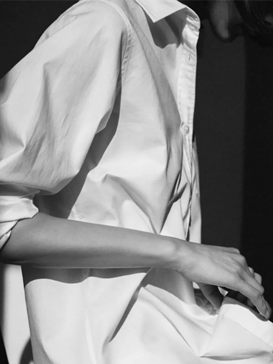 

Loose Women's Mid-Length irt Spring 2024 New Sle Korean Version Casual Top Button Design Long Sve Pure Color