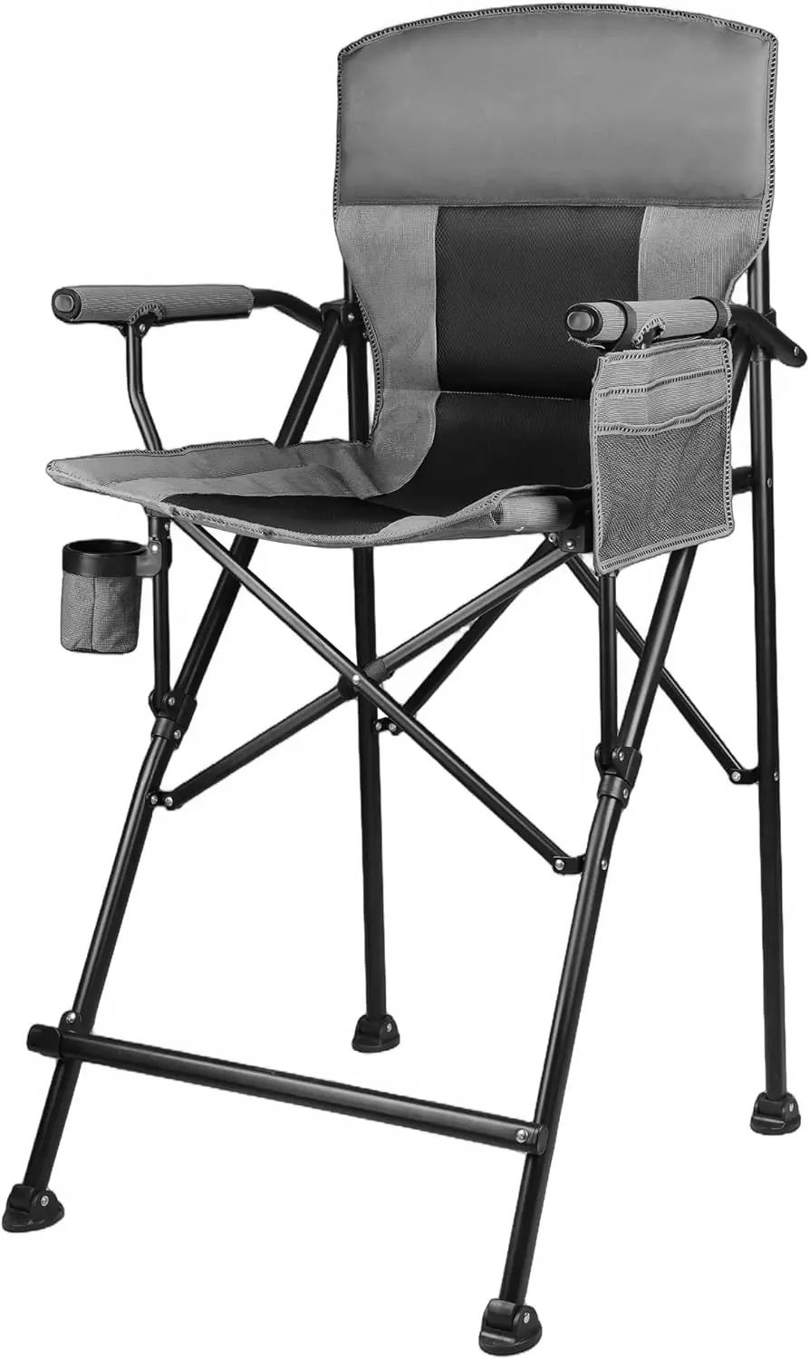 

Lanmontain Extra Tall Directors Chair, Foldable W/Cup Holder,Side Mesh Pocket,Comfy Bar Height Camping Chairs For Adults,Heavy
