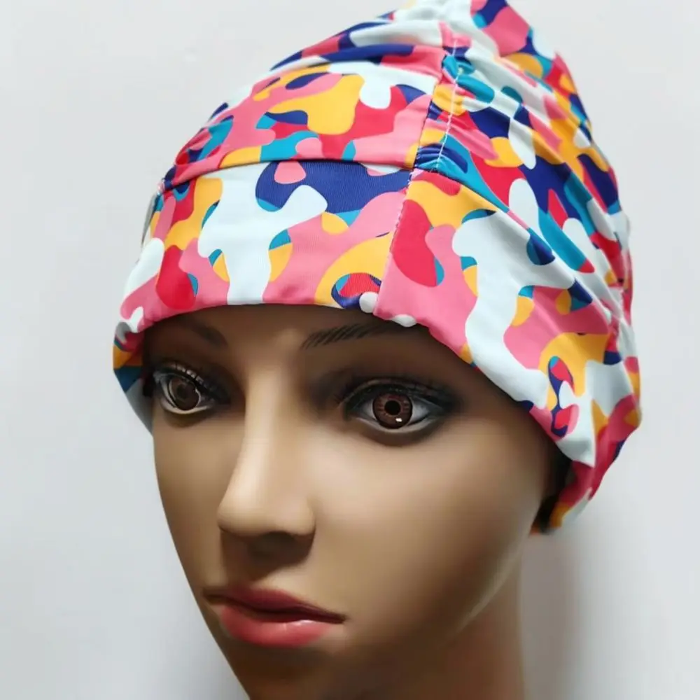 Elastic Nylon Swim Cap For Long Hair Women Waterproof Floral Printed Swimming Hat Comfortable Bathing Accessories Pool Sport