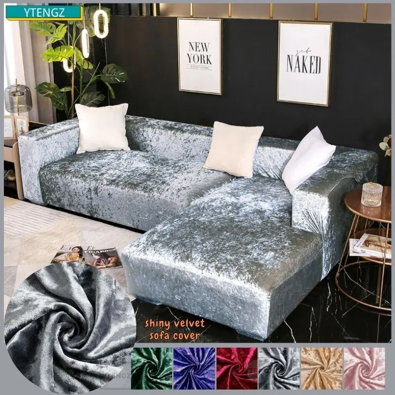 

Shiny Velvet Elastic Corner Sofa Covers 1/2/3/4 Seats Solid Couch Cover L Shaped Sofa SlipCover Sparkling Protector