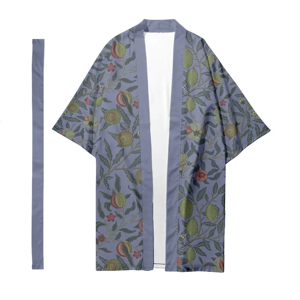 Kimono largo japonés tradicional étnico para hombre y mujer, cárdigan con patrón de frutas, camisa de moda, chaqueta Yukata