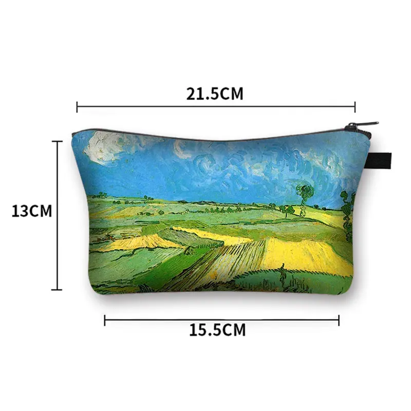 Van Gogh Oil Paint Print Cosmetic Bag Starry Sky/Sunflower Lipstick Cosmetic Case Women Zipper Pouch Toiletries Bag Gift