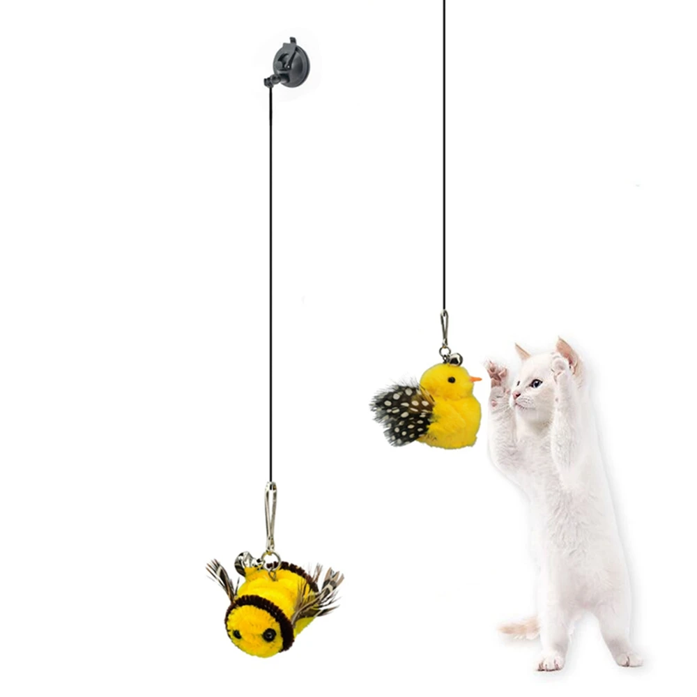 Simulação interativa Pássaro Brinquedo para Gato Indoor, Pena de Ratos com Sino, Engraçado Gatinho Wand Toy, Cabeças de Substituição, Teaser