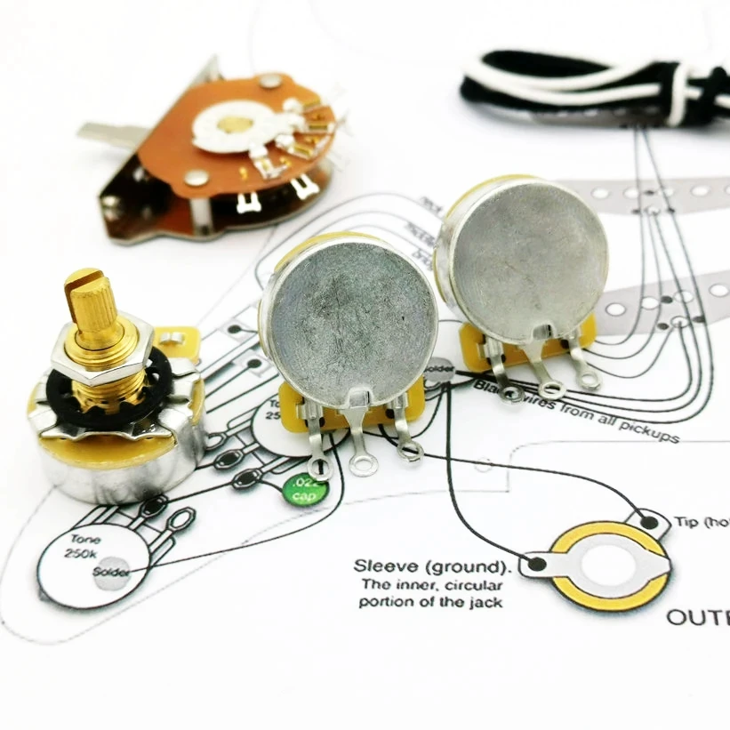 Guitar Potentiometer  500K Copper shaft Wiring Kit for-t CDE 225P .047 400V Orange Drop Cap +Welding line drawing