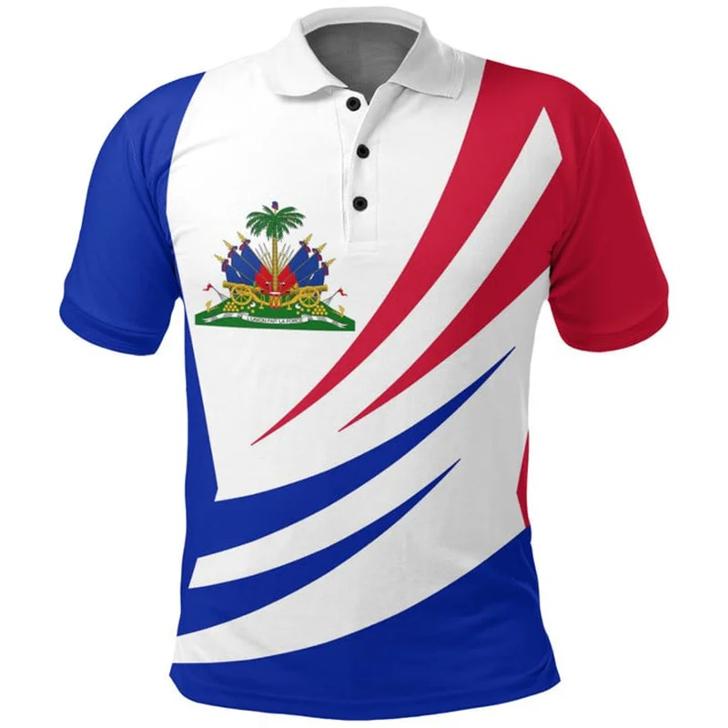 

Popular Haiti Flag Polo Shirt For Men Summer 3d Print Tee Shirts Tops Casual Street Short Sleeve Loose Lapel Button Tshirt