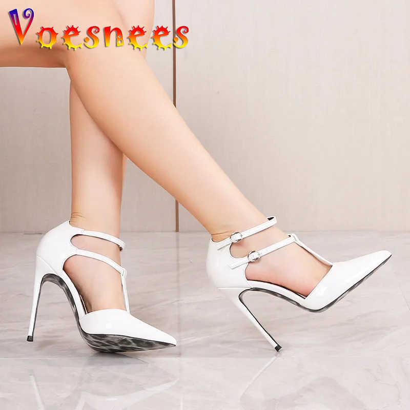 Summer Side Empty Elegant Women High Heels 12CM Fashion Pointed Head Party Single Shoes Red T-Band Wedding Dress Stilettos Pumps