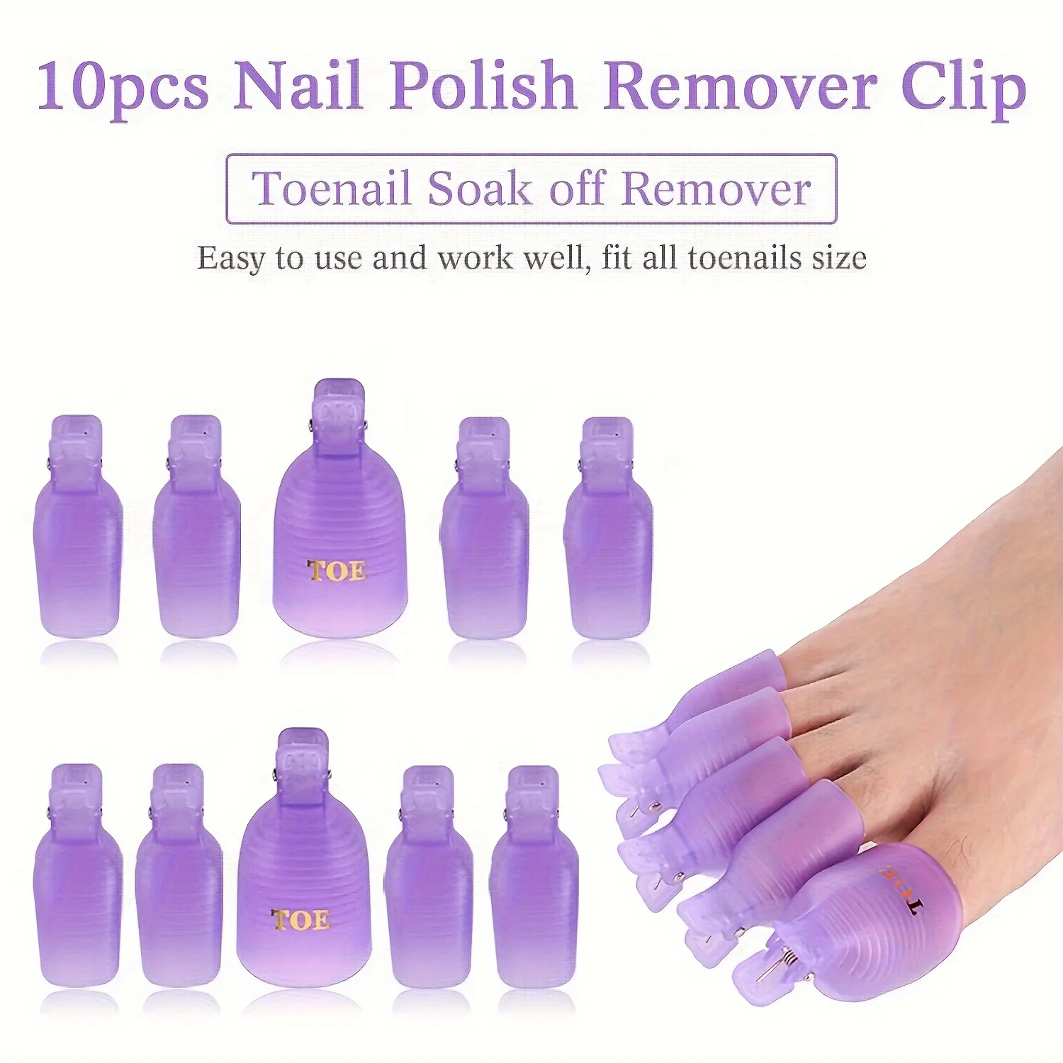 Gel Nail Polish Remover Clips Kit,With Double Ended Metal Cuticle Pusher,20 pcs Plastic Resuable Finger and Toe nail clips