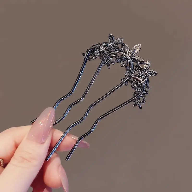1 Stück Eleganter Perlenblumen-Haarkamm, französische Retro-Haarspange, U-förmige Haarnadel aus Legierung für Damen, Alltags-Haarschmuck〔CC55〕 – Detail 12