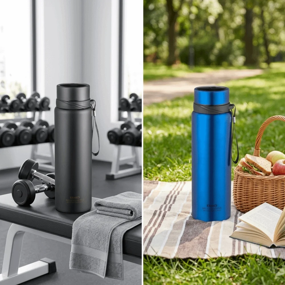 800ml Outdoor Jug Rustless Steel Wide Mouth Opening Insulated Water Jug Anti-drop Matte Outer Shell Portable Thermal Container