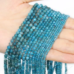 2/3/4mm AA Faceted Natural Gem Stone Apatite Bead Blue Round Tiny Beads For Jewelry Making DIY Necklace Bracelet Accessories