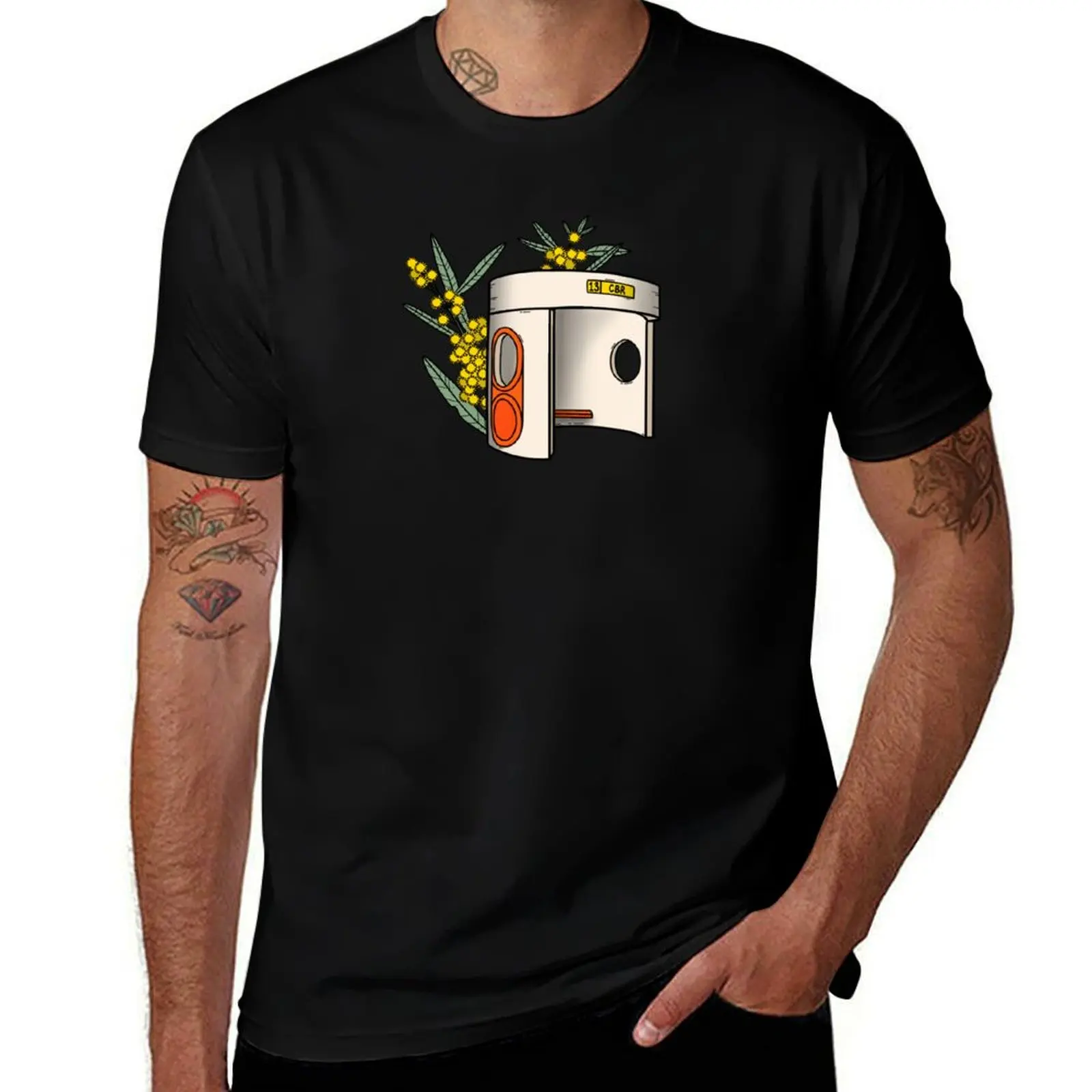 

Canberra Bus Stop with Wattle Flowers T-Shirt anime clothes quick drying Anime t-shirt t shirts for men