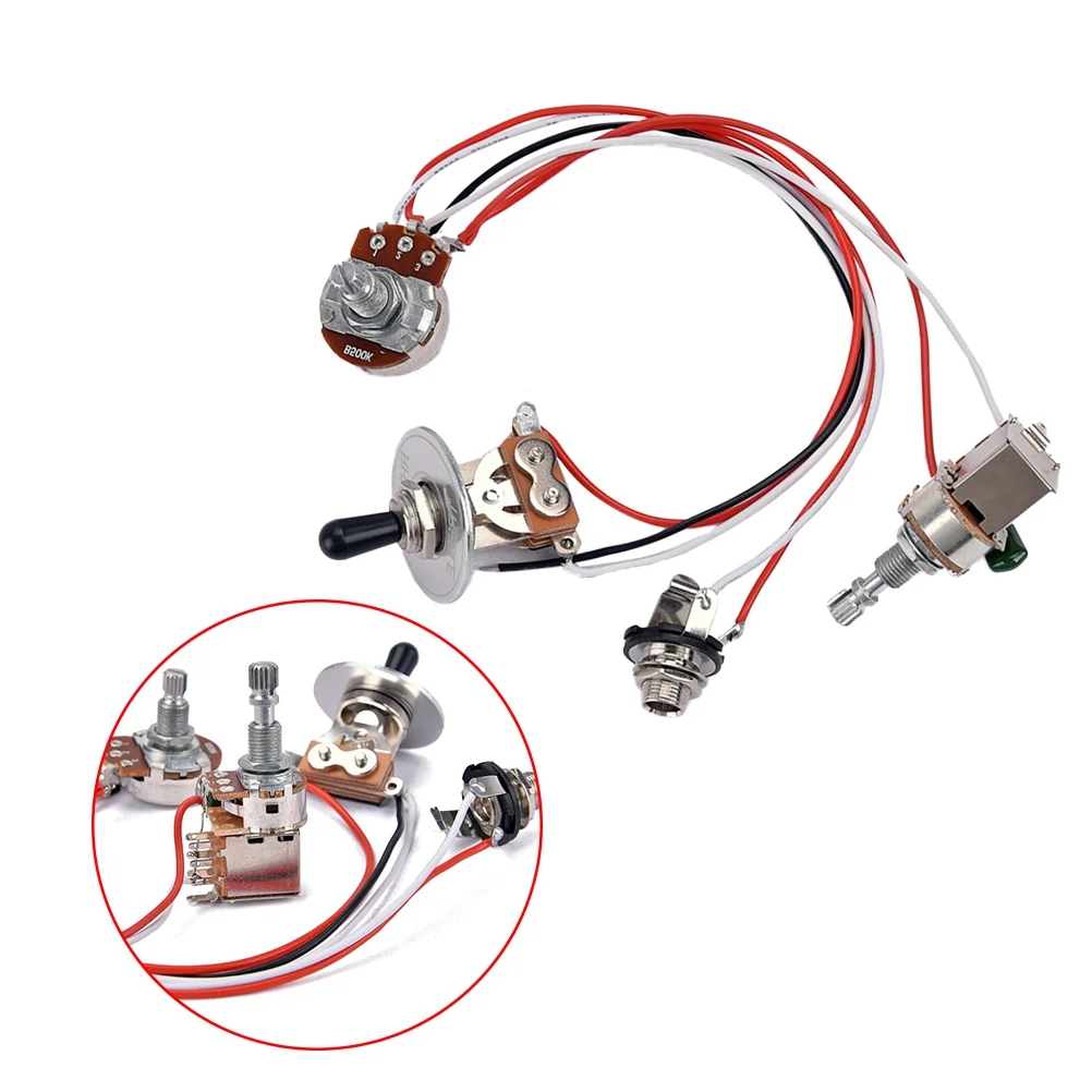 

Electric Guitar Wiring Harness Prewired Kit 3 Way Toggle 1 Volume 1 Tone 500K Pots Jack 1 Set guitar harness