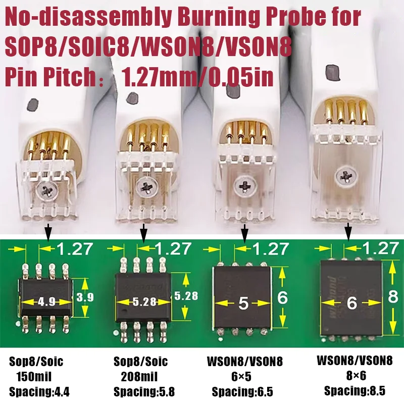 1Pcs SOP8/SOIC/WSON8/QDFN8 Chip Download Burn Read Write Probe Spring Needle Flash Chip Burner With Cable