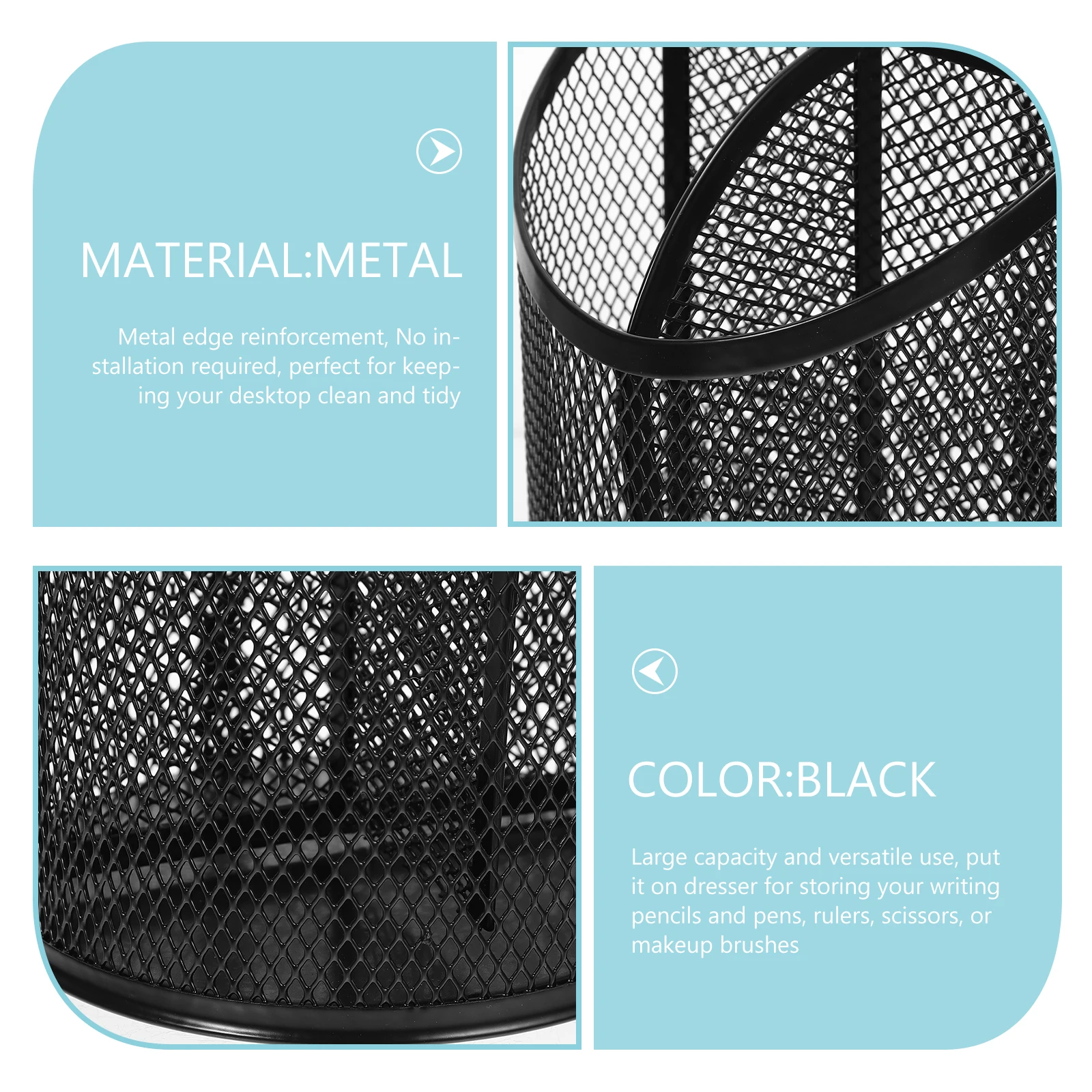 

3pcs Metal Pen Holder Large Capacity Office Organizer Desk Storage Box Non-Slip Sturdy Easy Clean Gift For Teachers Friends