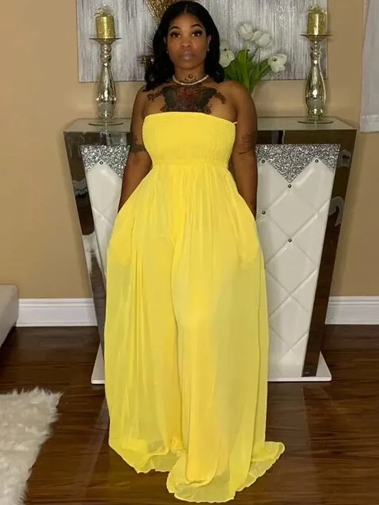 

Элегантный свободный комбинезон с широкими штанинами, женский комбинезон 2024, летний комбинезон с открытыми плечами и высокой талией, открытой спиной, без бретелек, Monos Para Mujer