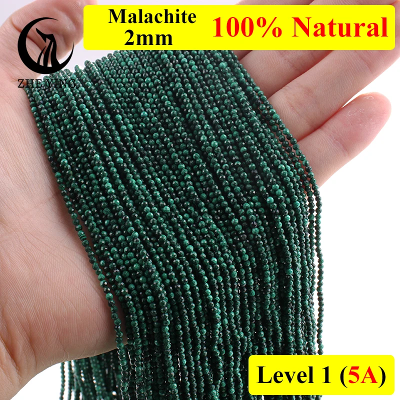 Zhe Ying Natural Faceted 2mm Malachite Beads Small Loose Amazonite Apatite Beads for Jewelry Making Bracelet Necklace