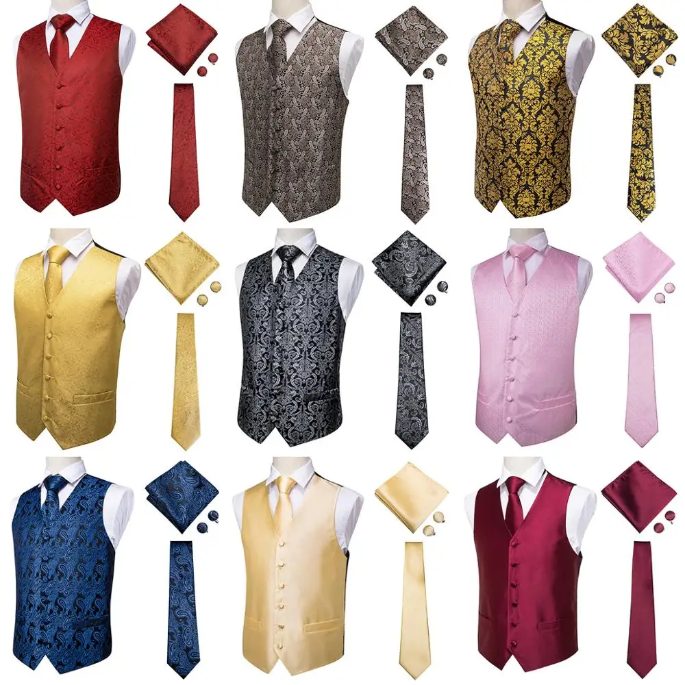 Hi-Tie Men\'s Waistcoat for Men Suit Vintage Fashion Formal Brown Paisley Dress Vests Men Wedding Party formal Dresses