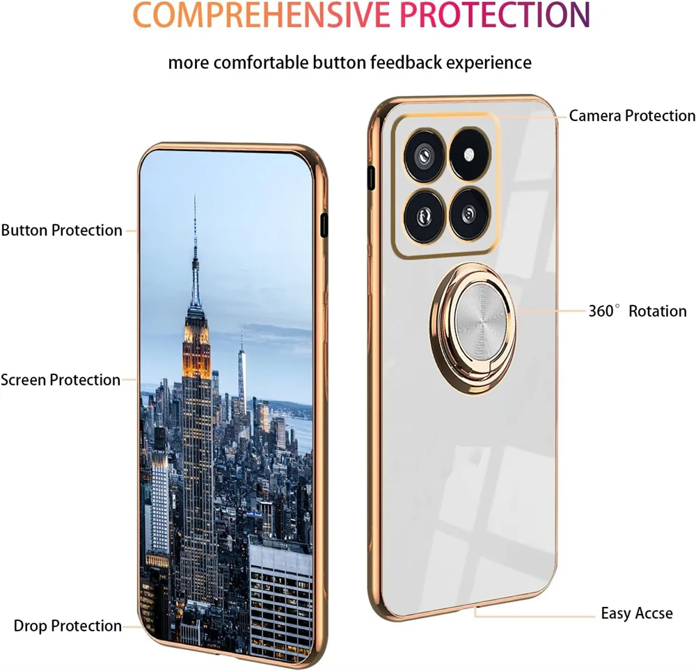 Luxuy Plating Ring Bracket Phone Case For Xiaomi 14T Pro 14 T 13 Pro Magnetic Metal Silicone Shockproof Xiaomi 14t 13 Pro Cover