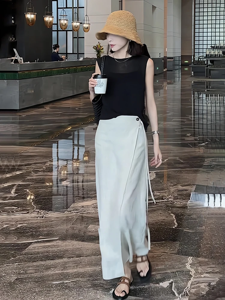 Jupe longue trapèze taille haute en Polyester, style coréen, nouvelle jupe mi-longue haut de gamme, sentiments