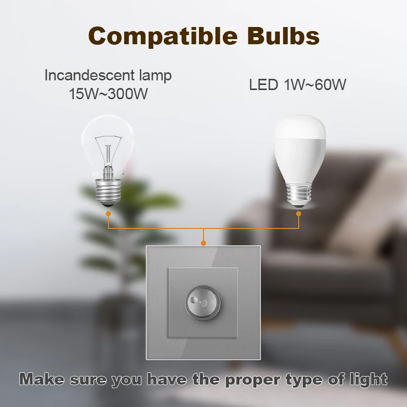 Eu dimmer ist geeignet für dimmbare led lampe/glühlampe glasscheibe wand leuchte schalter 3 helligkeit 15w-300w einstellbar