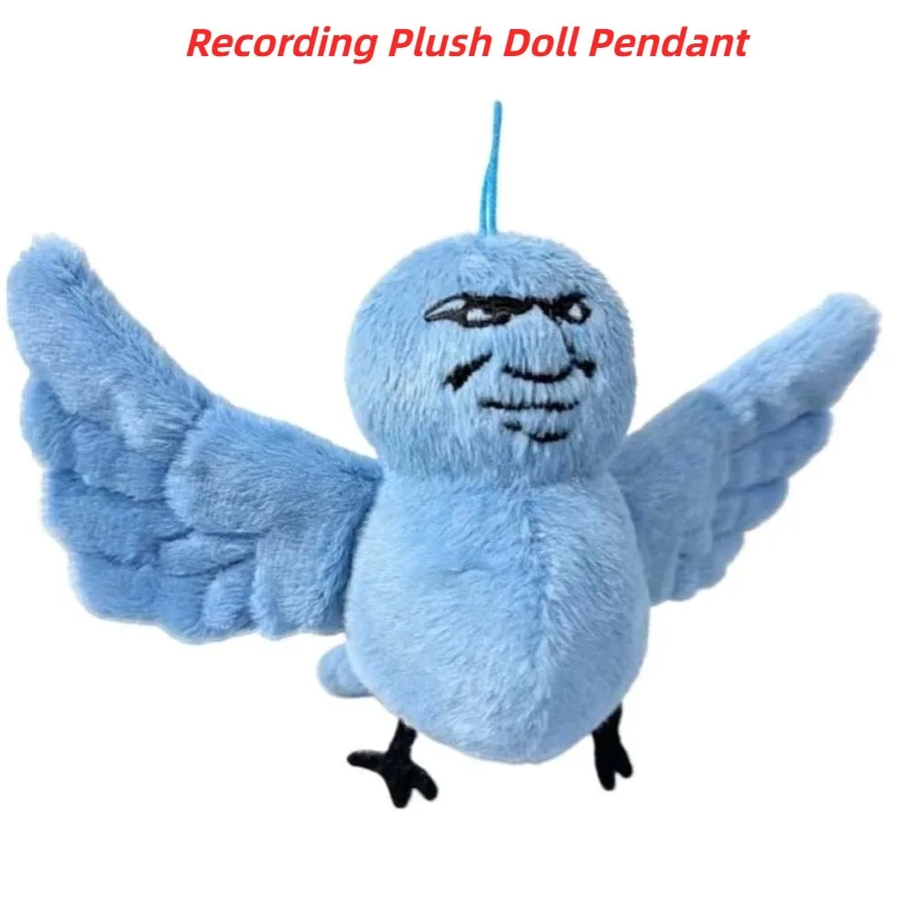 Magnetic Blue Bird with Expression Button Batteries Audio Recorder Greetings Birds Key Ring Cartoon Plush Doll Pendant Kids